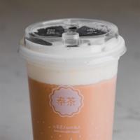 Oreo Cheese Milk Tea · Hot available. A traditional black milk tea topped with cheese milk foam and oreo crumble du...