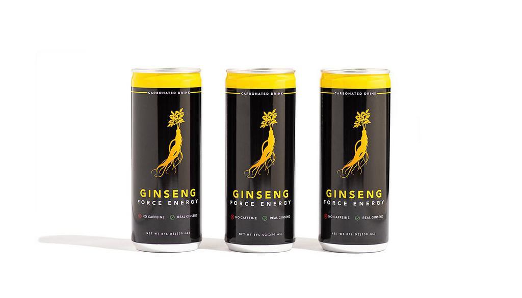 Ginseng Force Energy 8 Oz Can - 3 Pack · Save 5% with a 3 Pack! 
Awaken your senses and enliven your day without the negative side effects or addictive qualities of caffeine. Ginseng Force Energy offers a revitalizing mind and body energy boost that we carefully extract from pure Korean red ginseng aged for six years.

Each can contains 8 fl. oz. of Ginseng Force Energy drink, enough to keep you awakened and mindful through your longest days and toughest challenges.