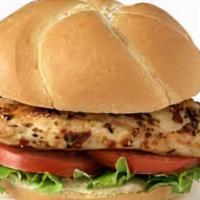 Bird Box · Grilled chicken breast, Brioche buns, lettuce, tomatoes, red onions.  Includes condiment pac...