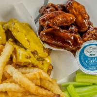 Wing Combo (6) · 2 flavor/1 dip. Combos come with fries & 20oz drink.