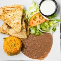 Super Quesadilla · Three slices of our flour tortilla quesadilla made with mozzarella cheese and your choice of...