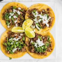 5 Corn Tortillas Tacos · Corn tortilla with cilantro and onion, your choice of meat.