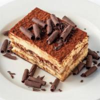 Tiramisu · Traditional lady fingers dipped in coffee and brandy layered with sweetened mascarpone finis...