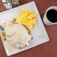 Chicken Fried Steak · A Texas favorite, beef cutlet with breakfast potatoes and two eggs cooked  your way, topped ...