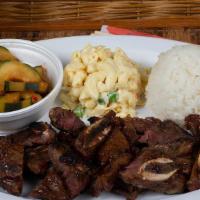 Beef Kalbi · (Uncle Choona's Secret Recipe) Thin sliced Korean-style marinated flame-grilled beef short r...