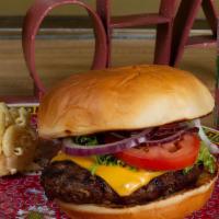 Hamburger · 1/2 lb. hand-pressed Certified Black Angus© patty, mustard, mayonnaise, ketchup, lettuce, to...