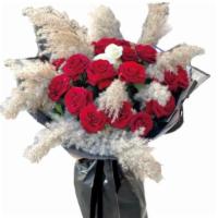 Deluxe Bouquet Pampas And Roses · Roses and Pampas colors may differ based on availability.. Pampas comes in natural, red, dee...