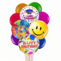 Happy Birthday Balloon Bouquet · HBD  Balloon bouquet
Includes 4 Mylar balloons 18” and 6 latex balloons 12”
Balloons may dif...