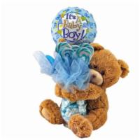 It'S A Boy Candy Vase · Teddy Bear holding a vase of candies and lollypops with a balloon. Colors may vary.