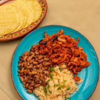 Platillo · Comes with rice beans an order of tortillas and your choice of meat.