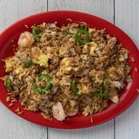 Jalapeño Fried Rice · Pork, shrimp, chicken, egg, white onion, and jalapeño.