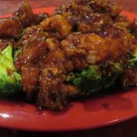 General Tso Chicken, Pork, Or Tofu · Hot and spicy .Choice of chicken, pork, or tofu and broccoli, lightly breaded in lotus flour...