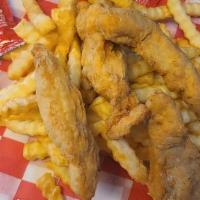 Breaded Chicken Strips And Fries · Breaded Chicken Strips and  Large Fries. Description: Breaded Chicken Strips and Fries serve...
