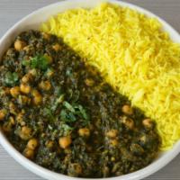 Saag Chana · Spinach and chick peas.
