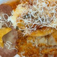 Flautas (2 Pieces), Enchilada & Taco Combo Plate · Comes with shredded beef, beans, and rice.