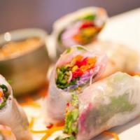 Spring Rolls Tuna · Three fresh rice paper salad rolls with lightly seared sushi-grade ahi tuna, rice noodles, m...