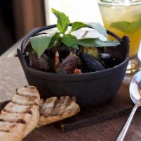 Lemongrass Mussels · Prince edward island mussels steamed in a Thai coconut broth with grilled banh MI. Bread bro...