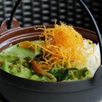 Iron Pot Green Curry Chicken · Scratch-made green curry stew with chicken, Thai eggplant, crispy carrots, and a choice of j...