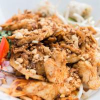 Vermicelli Salad With Lemongrass Chicken · Chilled rice noodle salad loaded with veggies and topped with wok-seared chicken, crushed pe...