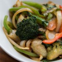 Wok-Seared Vegetables · Vegetable medley lightly seared in garlic soy vegetables include broccoli, baby bok choy, ca...