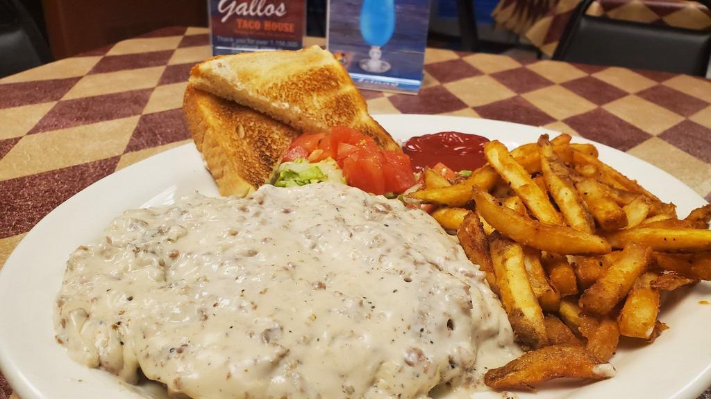 #9 Chicken Fried Steak W\ Gravy · New. Served w/Fries, Lettuce, Tomato and one piece of Texas Toast.