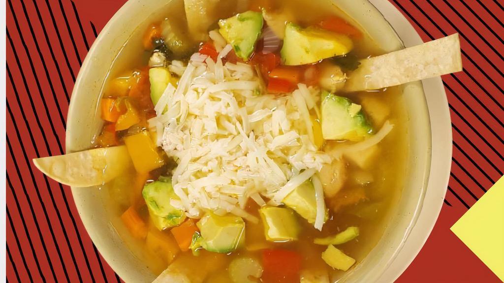 Tortilla Soup (L) - New !!! · SERVED DAILY - Shredded Chicken, Avocados, Tomatoes, Bell Peppers, Onions, Garlic, Carrots, topped off with Fresh Monterey Jack Cheese.