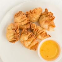 Crab Rangoon (6) · Deep fried blended crab, cream cheese, celery, wrapped with wonton skin served with sweet an...