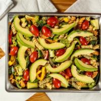 Pasta Salad · Tri-color pasta ,green pepper, cucumber broccoli, avocado, cherry tomato with home made ital...