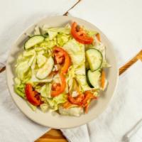 Tossed Salad · Iceburg lettuce, romaine lettuce, cucumber, tomato.