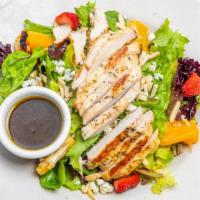 Emma'S Salad · Romaine and spring mix, grilled chicken, orange wedges, sliced fresh strawberries, almond sl...
