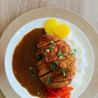 Katsu Curry · Fried pork cutlet with steamed rice served with house made curry sauce, pickled vegetable, d...