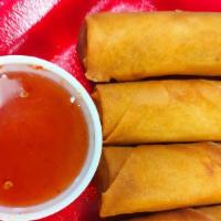 Crispy Spring Rolls · 4 pieces.  Golden crisp fried vegetable rolls served with sweet and sour sauce. No alteratio...