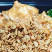 Peanut Stir-Fry · Your choice of meat with peanut sauce served on top of steamed broccoli, carrots and bean sp...