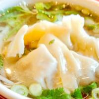 Wonton Soup · Marinated ground pork wrapped with wonton wrapper, bean sprout, scallion and cilantro in chi...