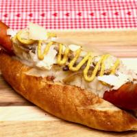 Manhattan · Samson's dog, sauerkraut, mashed potatoes, grilled onions, parmesan, and spicy brown mustard.