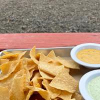 The Lone Ranger Dip · Queso & BR's Specialty Jalapeño Ranch served with Chips.