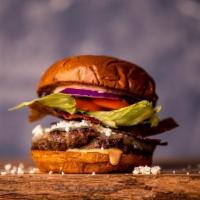 Big Fat Greek Burger · 10oz char grilled house patty | Brioche bun | onions | feta | Provolone | lettuce | tomato |...