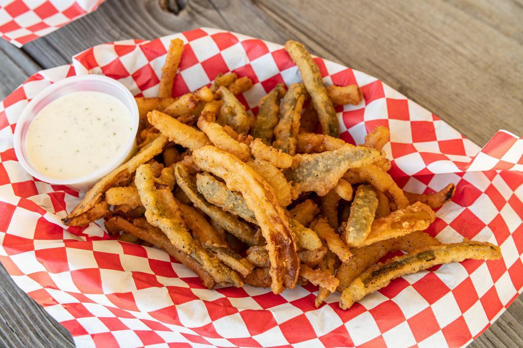 Mixed Up Sticks · Breaded and Fried Onion and Jalapeno Slivers.  So Good.