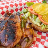 Marinated Yard Bird · Juicy marinated, bonless-skinless chicken breast, grilled and served on a whole wheat, butte...