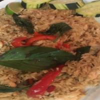 Spicy Fried Rice · Fried rice with your choice of chicken, beef or pork, chili, holy basil, garlic and bell pep...