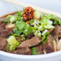 Hot Spicy Beef Noodle Soup · Seasoned Signature MK Beef Broth, House Made Noodles, Braised Brisket, Bok Choy, Scallion, C...