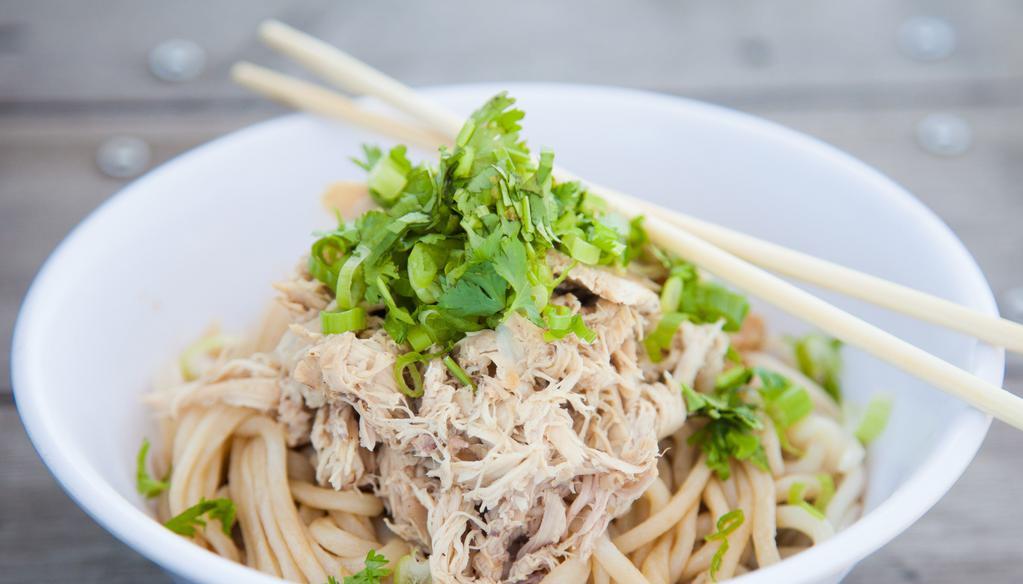 Cold Chicken Vinaigrette Noodle · Served with a zesty garlic vinaigrette! Our take on a classic! Housemade noodles made to order wit, slow-braised dark and white meat chicken add flavor and authenticity and fresh herbs. A great soup free option!
