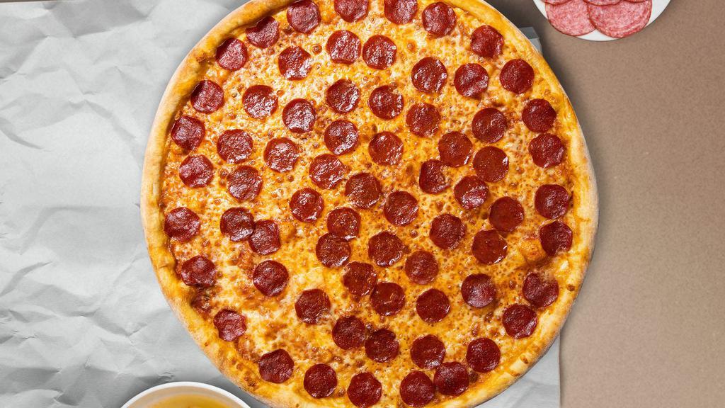 Pepperoni Patrol Pizza · Pepperoni and mozzarella cheese baked on a hand-tossed dough