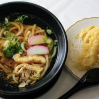 Tempura Udon · Tempura with vegetables in a clear soup.
