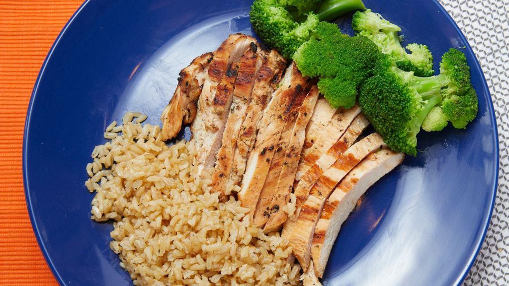 Fit Bowl · Gluten-free. Chicken broccoli and brown rice. 320-450 cal.
