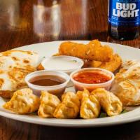 Sampler Platter (4) · Choose from our Most Popular Appetizers; Pot Stickers, Back 9 Fries, Fried Pickles, Southwes...