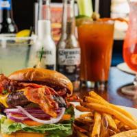 The Blt Burger · Half-Pounder, with American Cheese, Tomato, Onions, Pickles, Romaine Lettuce, Bacon & Chipot...