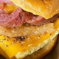 Two Sausage Biscuits · Two Wagyu sausage, egg, cheese, on a fresh baked biscuit