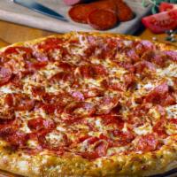 Pepperoni Deluxe · A pepperoni lover's dream. Comes with double pepperoni and extra mozzarella cheese. But watc...
