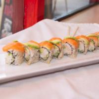 American Roll · Crab, cucumber, avocado or salmon on top.